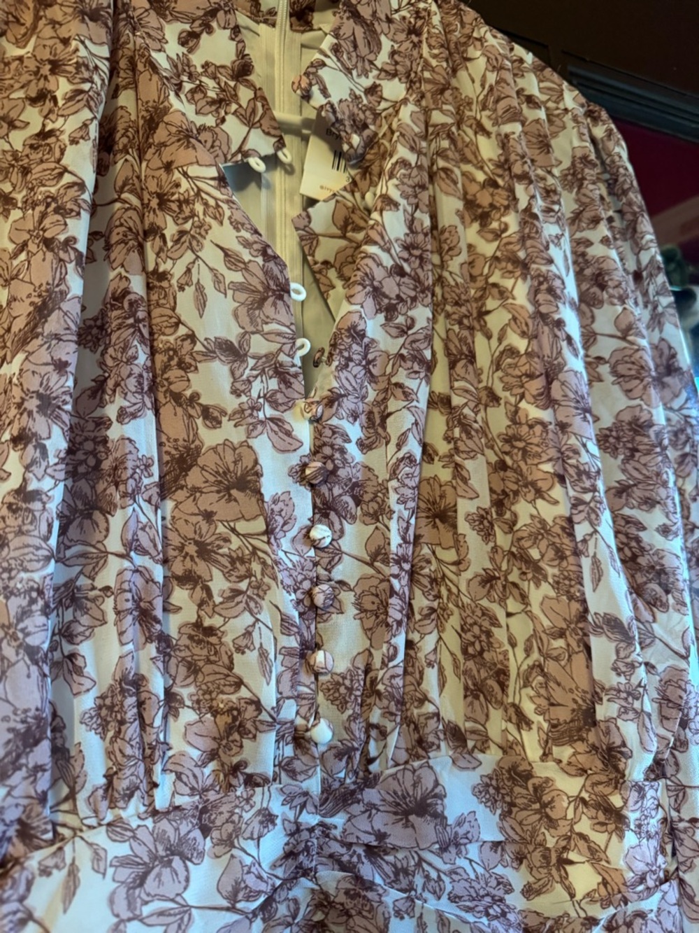 IVY CITY Floral Button Down Long Sleeve Mini Dress - Mauve & Cream - Picture 3 of 4